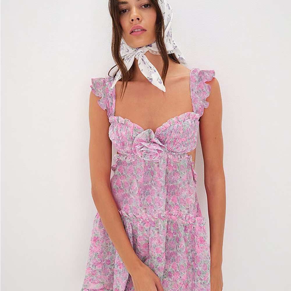 For Love And Lemons Pink Floral Mini Dress
